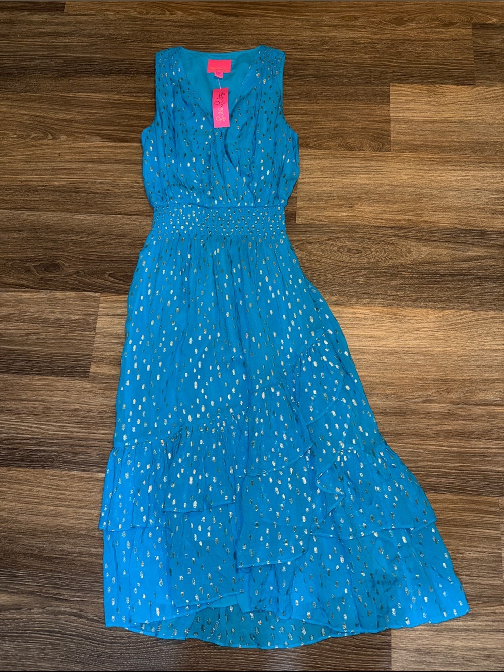 Lilly Pulitzer size 4 Valeri midi dress Cumulus blue viscose metallic clip NWT